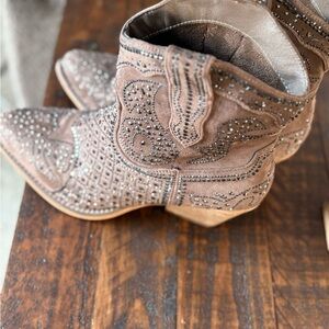 Very G Embellished Brown Ankle Booties